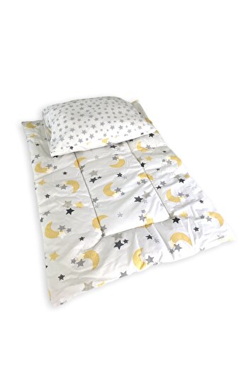 Babynia 100% Cotton Park Crib Opening Cushion and Baby / Child Pillow with Yellow Crescent and Star