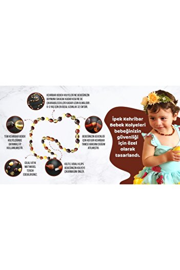 İpek Kehribar Sertifikalı Orijinal Baltık Damla Kehribar Bebek Kolyesi Çocuk Kehribar Kolye