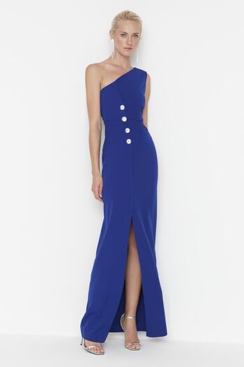 Trendyol Collection Saks gombos részletes hosszú estélyi ruha TPRSS22AE0160