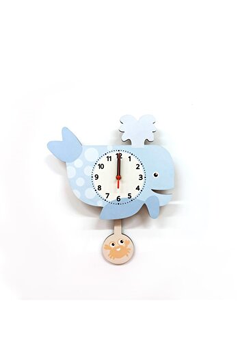 CajuArt Swinging Pendulum Whale Patterned Children's Room Wall Clock
