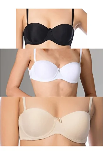 NBB 3 Pieces Supported White Black Skin Strapless Bra 3520