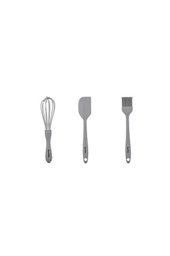 Tantitoni Gray Colored Medium Size 3-Piece Silicone Spatula, Brush and Whisk Set
