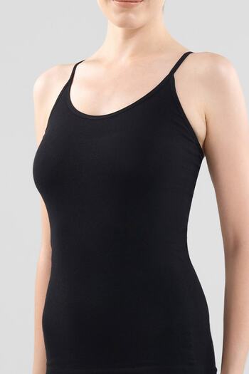 Blackspade Women's Plus Size Essential Thin Strap Black Undershirt 1951