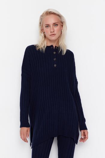 Trendyol Collection Sötétkék zsinóros nadrág, felső és alsó szett TWOAW22AU0039