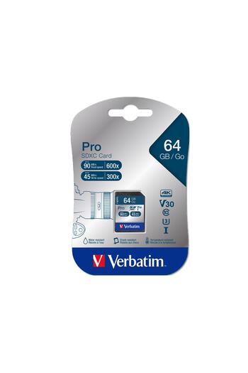 Verbatim بطاقة ذاكرة Sdxc Pro U3 سعة 64 جيجابايت