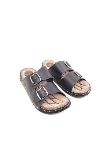 Apella Lord Double Buckle Black Men's Slippers