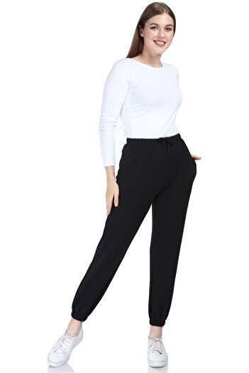 Zerruba Women's Black Elastic Waist Pocket Tracksuit