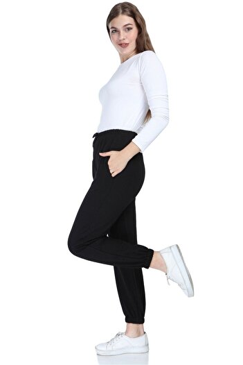 Zerruba Women's Black Elastic Waist Pocket Tracksuit