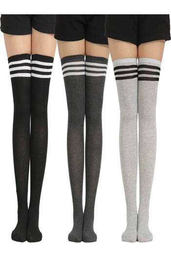 BGK Stylish Over The Knee Striped Socks New Trend 3 Pieces Black-smoked-white