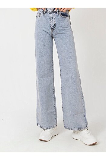 LİMABEL Blue Snow Wash cu talie super înaltă Blugi cu picioare largi din lycra