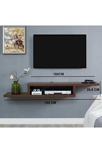 Egecan Mobilya Ceviz 180 Cm Tv Ünitesi Tv Standı Duvar Rafı Kitaplık