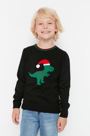 TRENDYOLKIDS Black Jacquard Boys' Knitwear Sweater