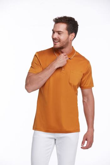 Hatemoğlu Orange Regular Fit Plain 100% Cotton Polo Collar T-Shirt