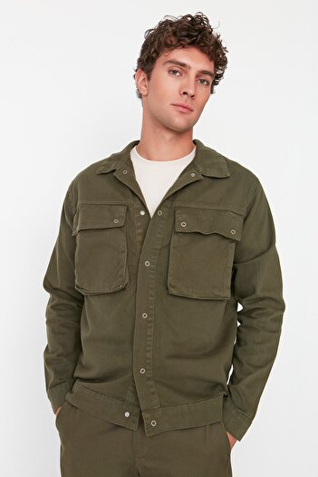 Trendyol Collection Denim Jeans Jacket with Large Pockets in Khaki Regular Fit Tmnaw20Ce0234