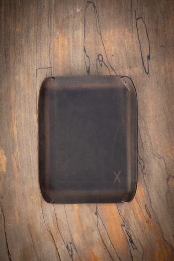 minimal X design Leather Tray (large) Desktop Organizer Chestnut Crazy - Real Leather & Handmade - Minimalist Design