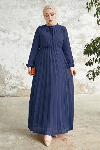 InStyle Φόρεμα με πλισέ Limelda Chiffon Hijab - Navy Blue