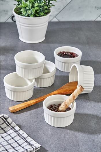Wonder Cooker 6-Piece Porcelain Serving Breakfast Luxury White Compartment Jam Bowl