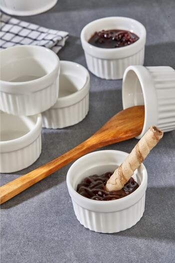 Wonder Cooker 6-Piece Porcelain Serving Breakfast Luxury White Compartment Jam Bowl