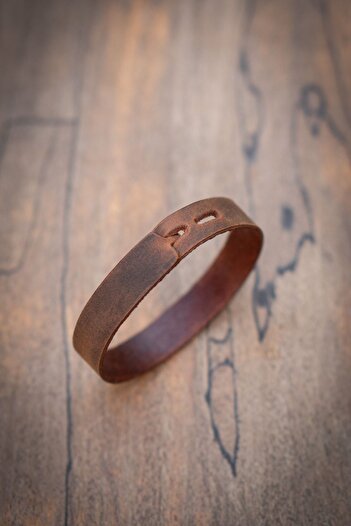 minimal X design Leather Bracelet 17-19 Cm Wrist Circumference - Tan Crazy - Real Leather Handmade - Minimalist