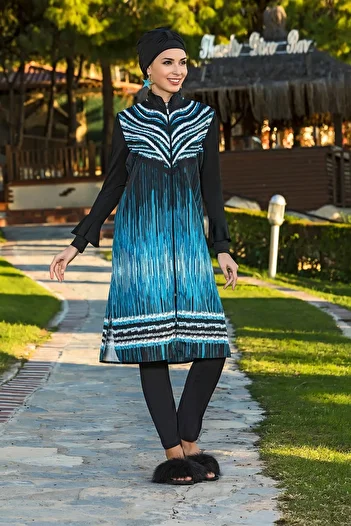 Armes Design Woven Full Covered Hijab Swimsuit Black
