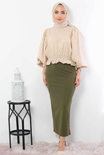Tesettür Dünyası Khaki Pencil Skirt - Tsd0291 Model