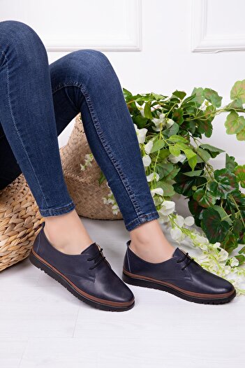 Deripabuc Genuine Leather Navy Blue Women's Leather Casual Shoes Dp06-4101