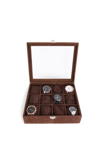 STAND MARKET Watch Box 12 Pieces Alcantara Brown