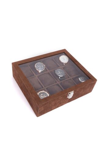STAND MARKET Watch Box 12 Pieces Alcantara Brown