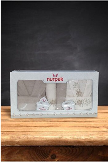 Nurpak Σετ οικογενειακής ρόμπας Begonvil Bukle Luxury 3D Κεντημένο