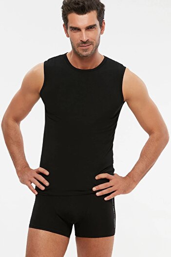 Kom Pack of 2 Solid Color Round Collar Sleeveless Men's Undershirt