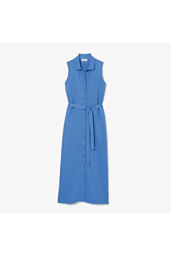 Lacoste Kadın Loose Fit Kolsuz Polo Yaka Mavi Elbise