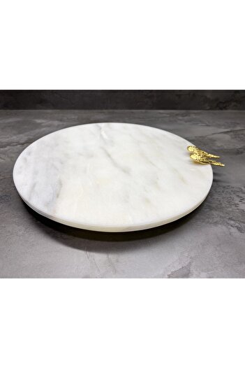 Modestmar Doğla White Marble Gold Angel Winged Tray Serving Presentation Plate