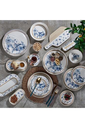 Glore Blue Bird Gold Gilt Ceramic Boat Plate Set 26 cm