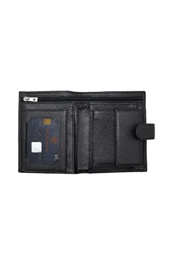 Eminsa Black Vertical Model Leather Men's Wallet with Snap Fasteners