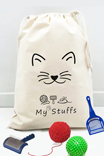 kesesepeti Cloth Organizer | Washable Patterned 100% Cotton Cat Storage & Toy Organizer Bag - Organizer | Gato