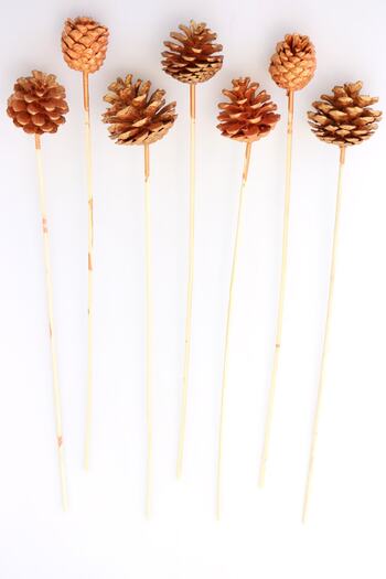 Yapay Çiçek Deposu 7 Piece Pine Cone Bamboo Handle Copper