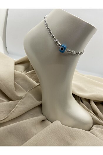Çelik Blue Evil Eye Beaded Anklet