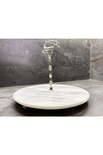 Modestmar Natural Marble Serving Presentation Plate with Silver Deer Stick