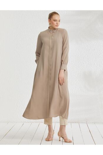 Kayra Contrast Stitched Magnificent Collar Topcoat Mink
