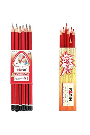 Fatih 12 Pieces of Coral Pencil + Red Pencil 12 Pieces