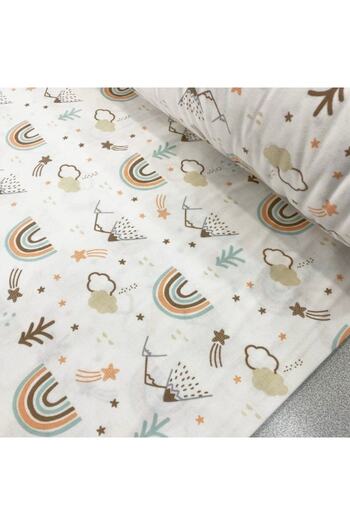 Babynia 100% Cotton Children's Fitted Sheet 90x190 Brown Rainbow