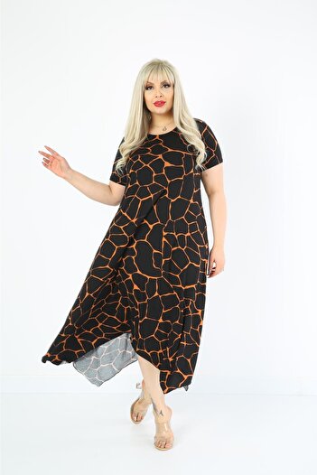 Mami Plus Size Asymmetrical Skirt Short Sleeve Viscose Combed Cotton Dress