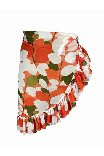 Bolder White Geometric Pattern Short Ruffle Pareo