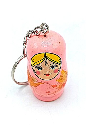 Dünyadan Hediyeler Wooden Matryoshka Doll Keychain Pink