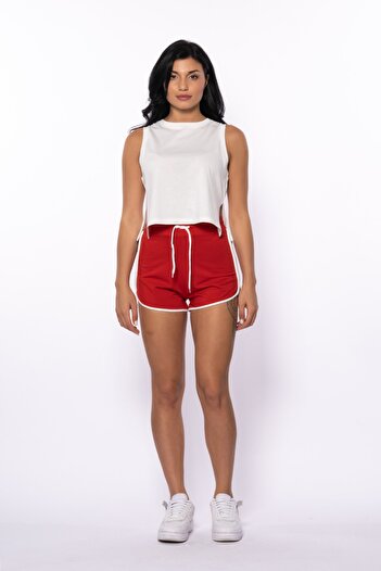 Grenj Fashion Red Two Thread Striped Mini Shorts