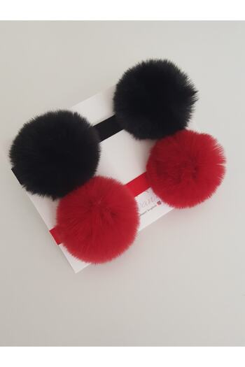 swan butik Baby Girl Kid Bandana Buckle Set Pom Pom Plush Headband Red Black