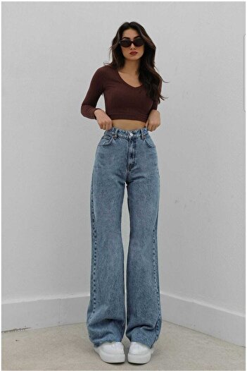 Trn JNS Pantaloni largi de blugi din lycra albastru Carmen anii 90 cu talie super înaltă