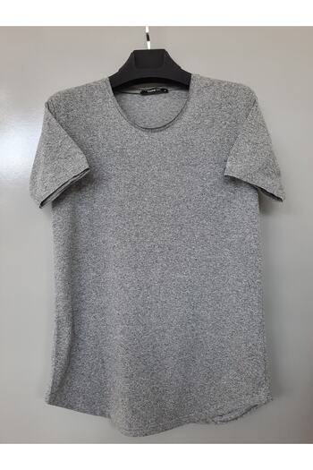 Tarz Cool Men's Dark Gray Oval Hem Wide Collar 100% Cotton Short Sleeve T-Shirt