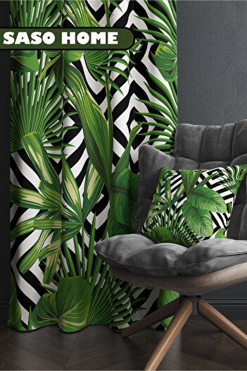 SasoHome Tropical Palm Leaf Patterned 140 X 270 Cm Digital Printed Background Curtain (Single Wing)