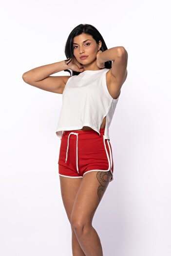 Grenj Fashion Red Two Thread Striped Mini Shorts